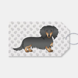 Étiquettes-cadeau Dachshund à poil long noir et feu, chien de dessin
