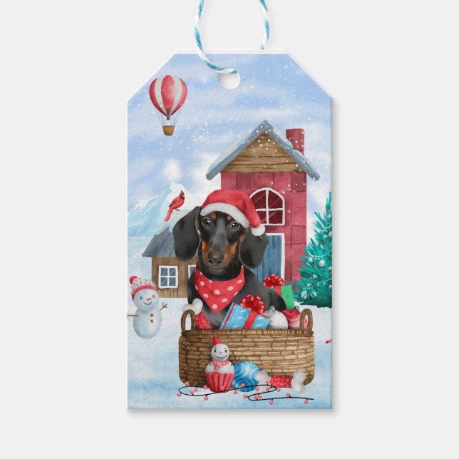 Étiquettes-cadeau Dachshund Chien dans la neige Maison de Chien de N (Devant)