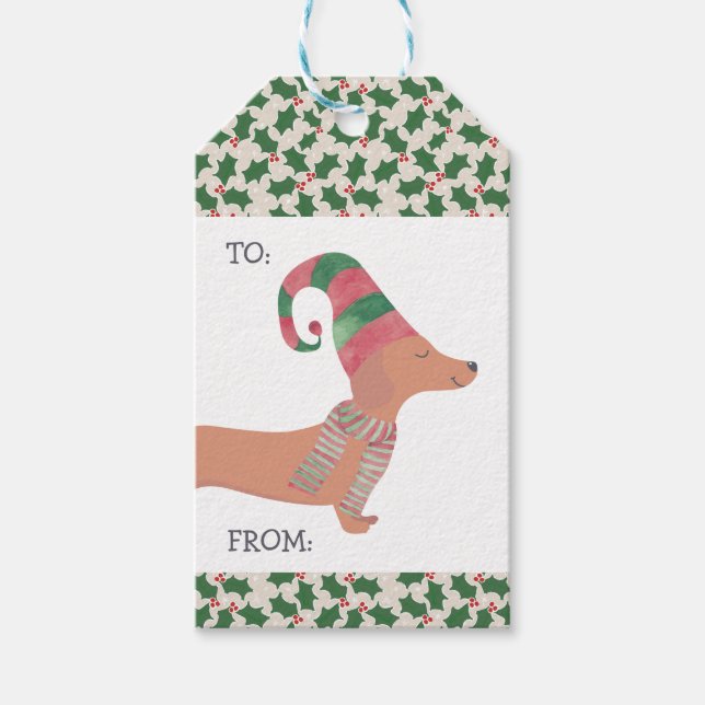 Étiquettes-cadeau Dachshund Chien Joyeux Noël (Devant)