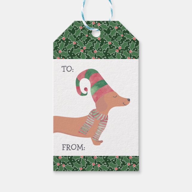 Étiquettes-cadeau Dachshund Chien Joyeux Noël (Devant)