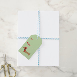Étiquettes-cadeau Dachshund Christmas Green Gift Tags avec String