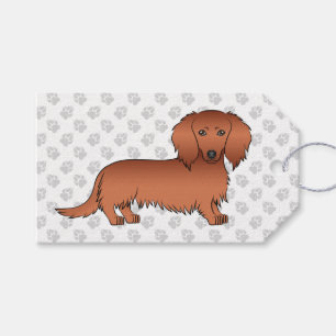 Étiquettes-cadeau Dachshund de dessin animé mignon aux longs cheveux