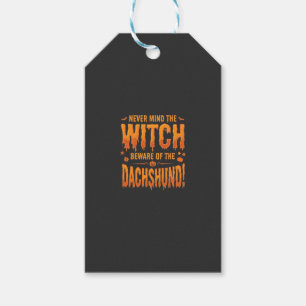 Étiquettes-cadeau Dachshund Halloween Sorcière Avertissement Typogra