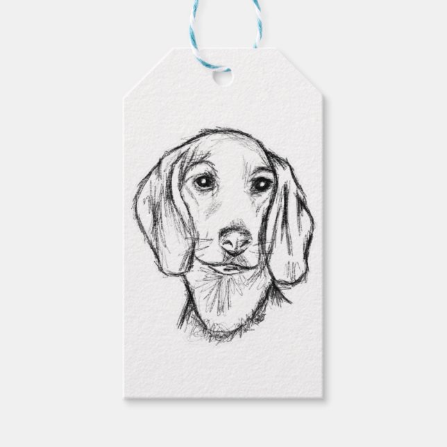 Étiquettes-cadeau dachshund hand drawn sketch black white puppy dog  (Devant)