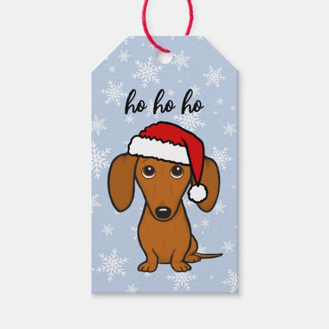 Étiquettes-cadeau Dachshund Père Noël mignonne Noël Wiener Chien vac (Devant)