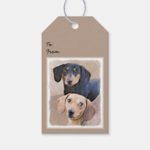 Étiquettes-cadeau Dachshund (Smooth) Peinture - Art Chien original