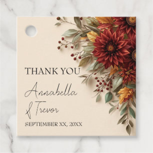 Étiquettes Cadeau Dahlia d'automne Fleurs rouille et bordeaux d'auto