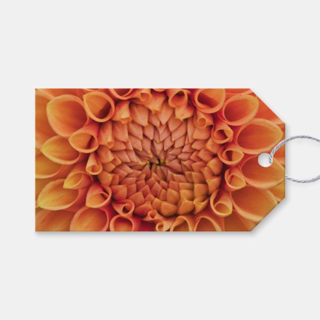 Étiquettes-cadeau Dahlia fleur orange centre (Devant (Horizontal))