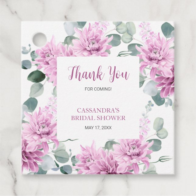 Étiquettes Cadeau Dahlia Pourpre Eucalyptus Botanique Baby Shower de (Devant)