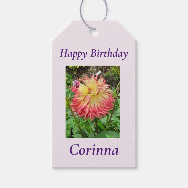 Étiquettes-cadeau Dahlia rose et jaune (Devant)