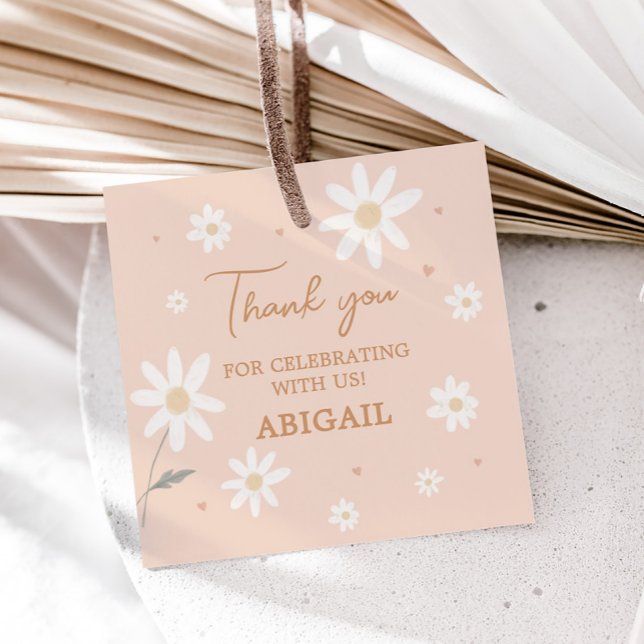 Étiquettes Cadeau Daisy Little Miss Onederful Photo Anniversaire Car (Daisy Little Miss Onederful Birthday Party Square Favor Tags)