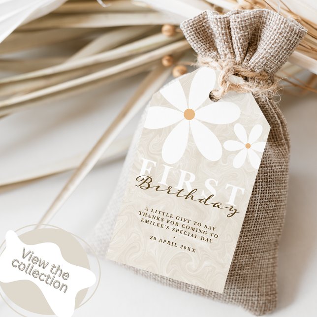 Étiquettes-cadeau Daisy Premier Anniversaire Thématique Merci du Par (Créateur téléchargé)