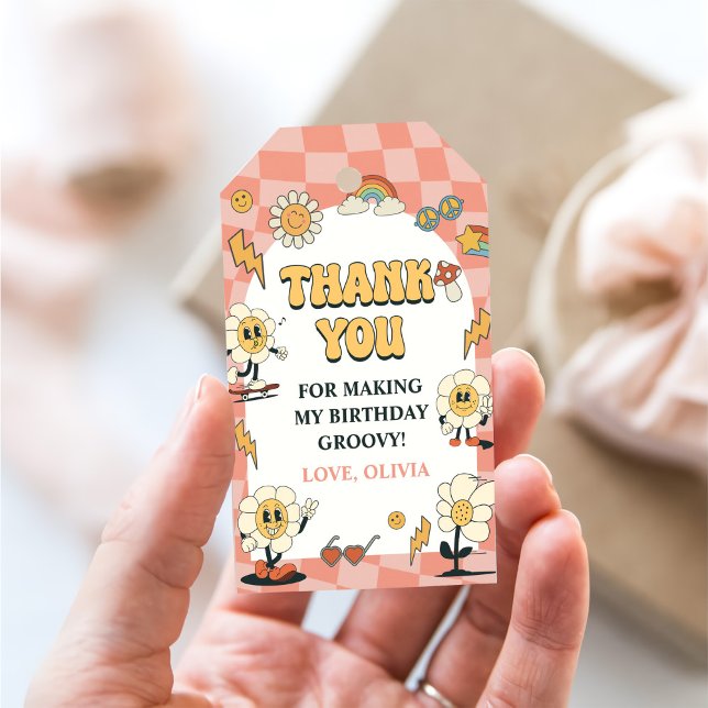 Étiquettes-cadeau Daisy & Retro Van Pink Super 1er anniversaire (Créateur téléchargé)