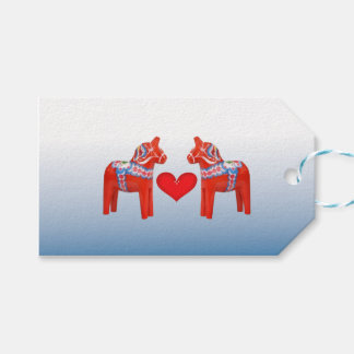 Étiquettes-cadeau Dala Cheval Twin Scandinave Folk Art avec coeur
