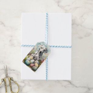 Étiquettes-cadeau Dalmatien avec œufs de Pâques