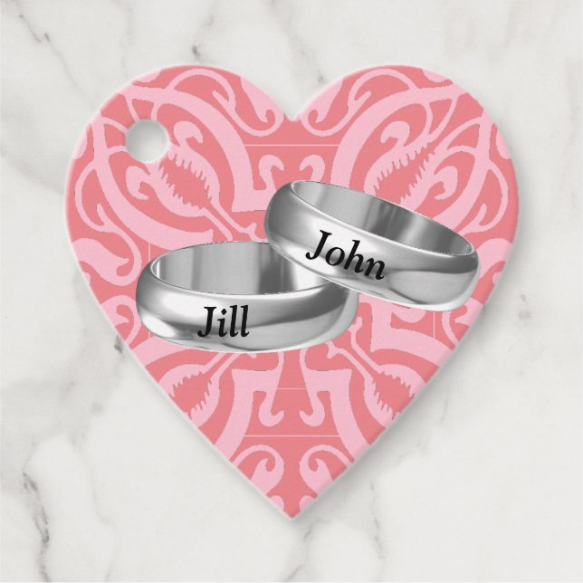 Étiquettes Cadeau damas rose personnalisable (Devant)