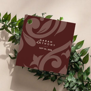 Étiquettes Cadeau Damask Classic en acajou Mariage rouge