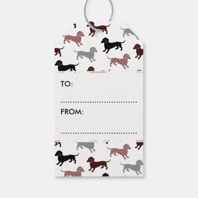 Étiquettes-cadeau Damask Dachshunds Motif de vacances (Dos)