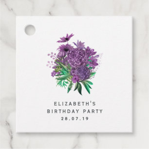 Étiquettes Cadeau Damassé floral violet et ivoire