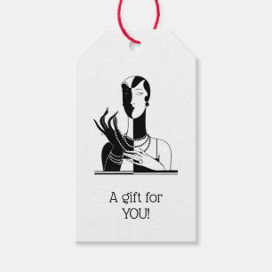 Étiquettes-cadeau Dame Art Déco Vintage avec perles noir transp