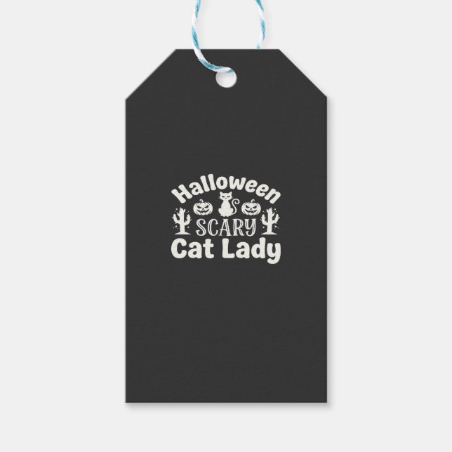 Étiquettes-cadeau Dame de chat effrayante Halloween_1 (Devant)