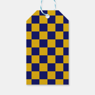 Étiquettes-cadeau Damier bleu marine et jaune moutarde