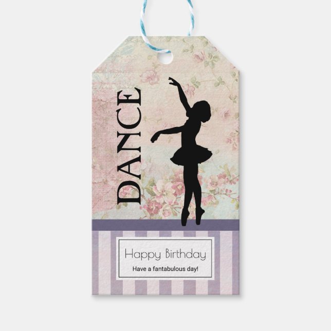 Étiquettes-cadeau Danse - Ballerina Silhouette Anniversaire Vintage (Devant)