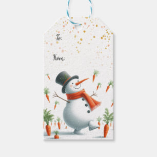 Étiquettes-cadeau Danse de bonhomme de neige dans un champ de carott