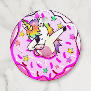 Étiquettes Cadeau Danse de Licorne Arc-en-ciel Donut glacé rose Merc