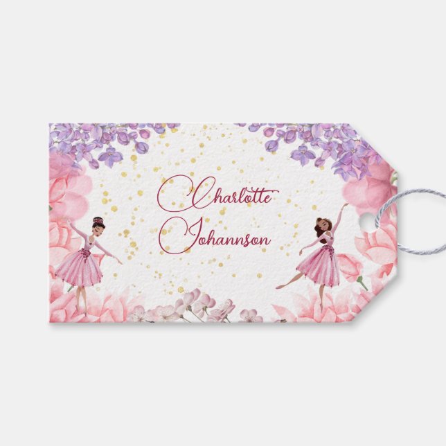 Étiquettes-cadeau Danse et ballerine tourbillon anniversaire (Devant (Horizontal))