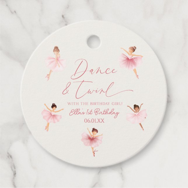 Étiquettes Cadeau Danse & Twirl Rose Ballerina Ballet Anniversaire (Devant)
