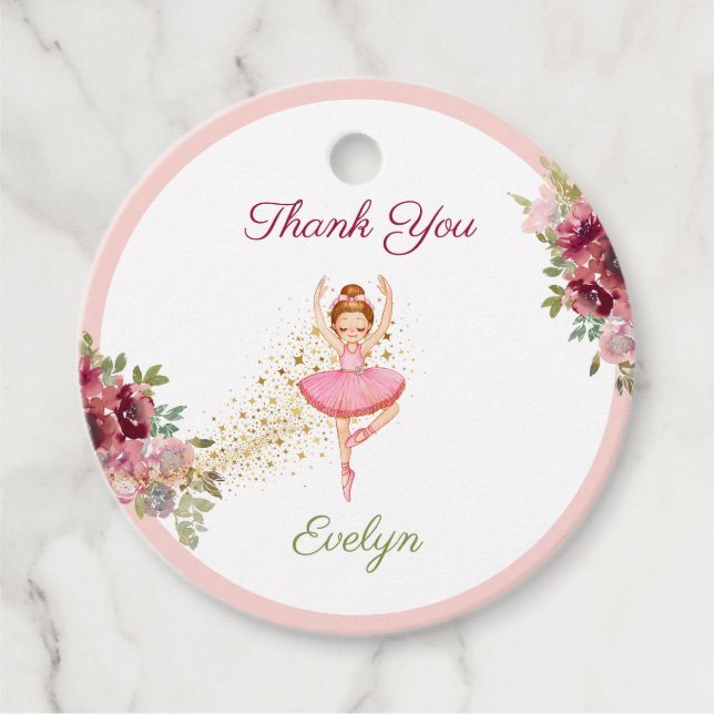 Étiquettes Cadeau Danseur Ballerina| Ballet Floral Rose Anniversaire (Devant)