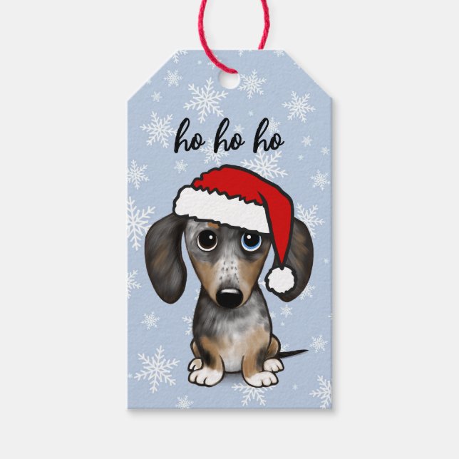 Étiquettes-cadeau Dappy Dachshund Père Noël Cute Wiener Chig Noël (Devant)