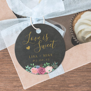 Étiquettes Cadeau Dark and Gold Floral Love is Sweet Mariage