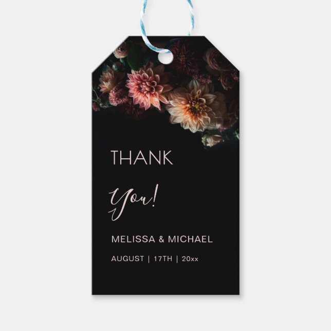 Étiquettes-cadeau Dark Floral Chrysanthemum Wedding Thank You (Devant)