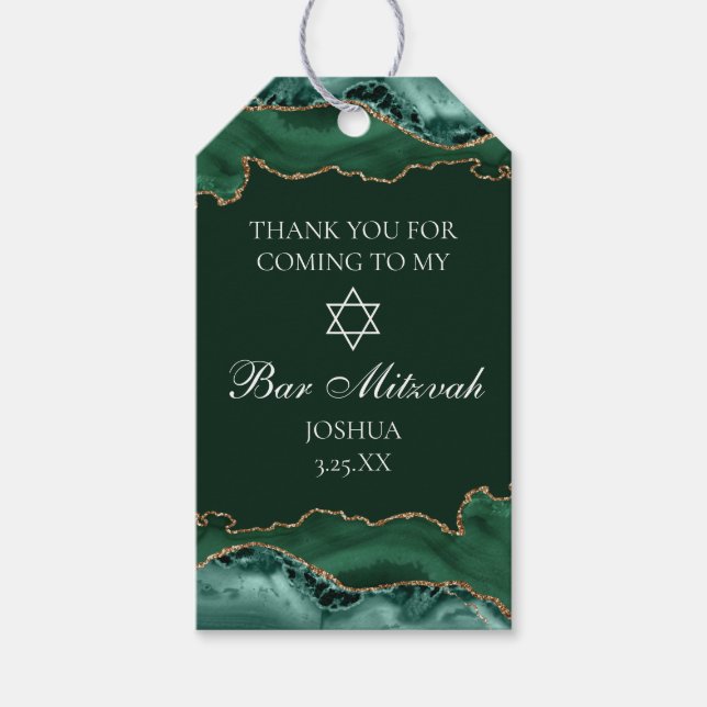 Étiquettes-cadeau Dark Green Gold Agate Bar Mitzvah Party (Devant)