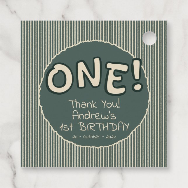 Étiquettes Cadeau Dark Green Stripes 1st Birthday (Dos)
