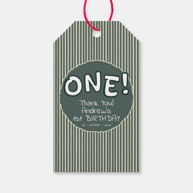 Étiquettes-cadeau Dark Green Stripes 1st Birthday (Devant)