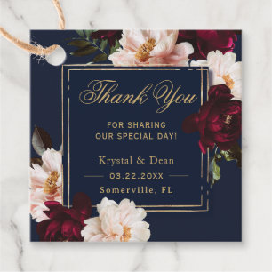 Étiquettes Cadeau Dark Moody Burgundy Blush Navy Blue Floral Mariage