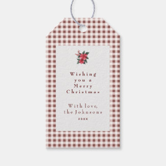Étiquettes-cadeau Dark Red Gingham Plaid Custom Christmas