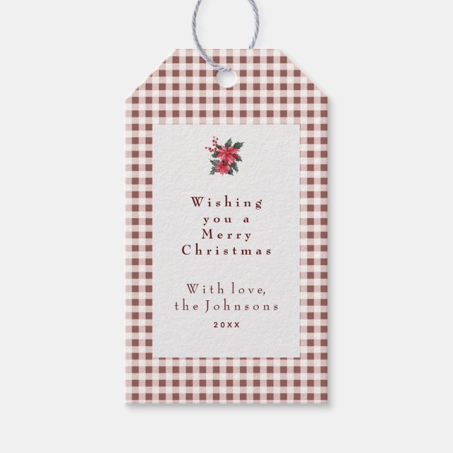 Étiquettes-cadeau Dark Red Gingham Plaid Custom Christmas (Devant)