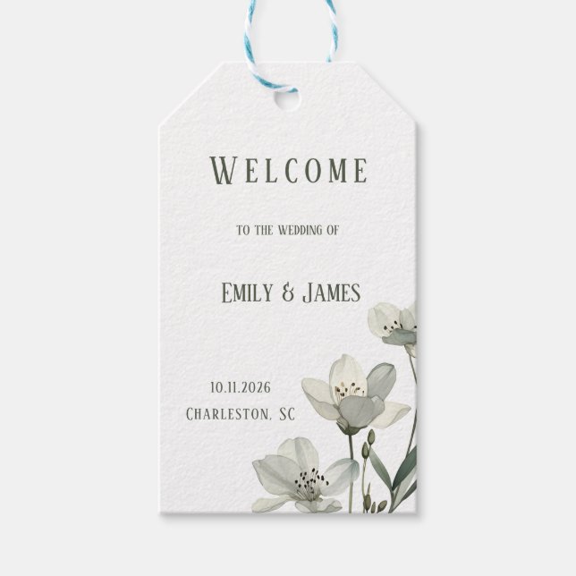 Étiquettes-cadeau Dark Sage Green Botanical Wedding (Devant)