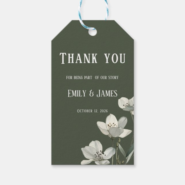 Étiquettes-cadeau Dark Sage Green Botanical Wedding (Devant)