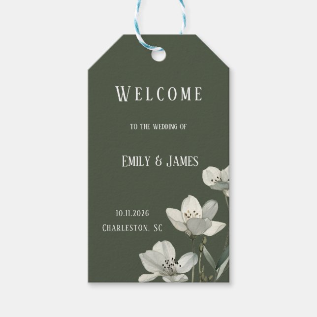 Étiquettes-cadeau Dark Sage Green Botanical Wedding (Devant)