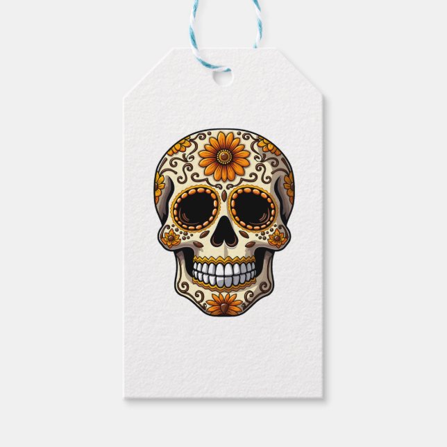 Étiquettes-cadeau Day Of Dead Sugar Skull Floral Skeleton Head Bone  (Devant)