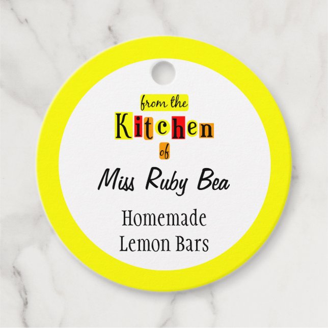 Étiquettes Cadeau De la cuisine de cuisson rétro jaune personnalisé (Devant)