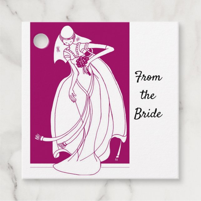 Étiquettes Cadeau De la mariée fuchsia rose et blanc (Devant)