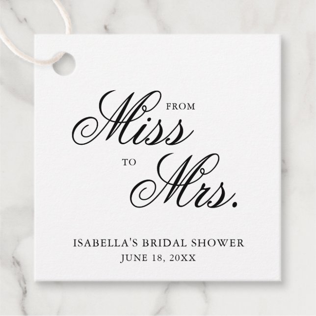 Étiquettes Cadeau De Mademoiselle à Madame Shower de Mariage Calligr (Devant)