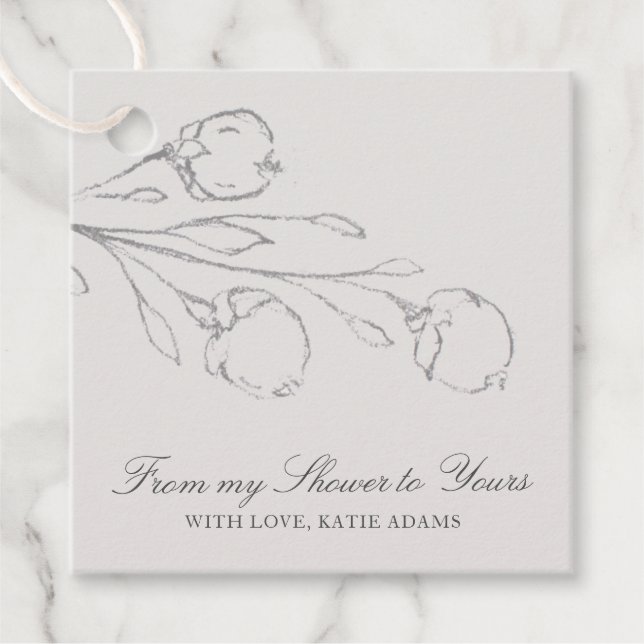 Étiquettes Cadeau De mon douche Mariage élégant gris floral (Devant)