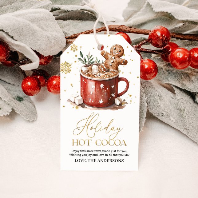 Étiquettes cadeau de Noël Hot Cocoa aquarelle (Créateur téléchargé)